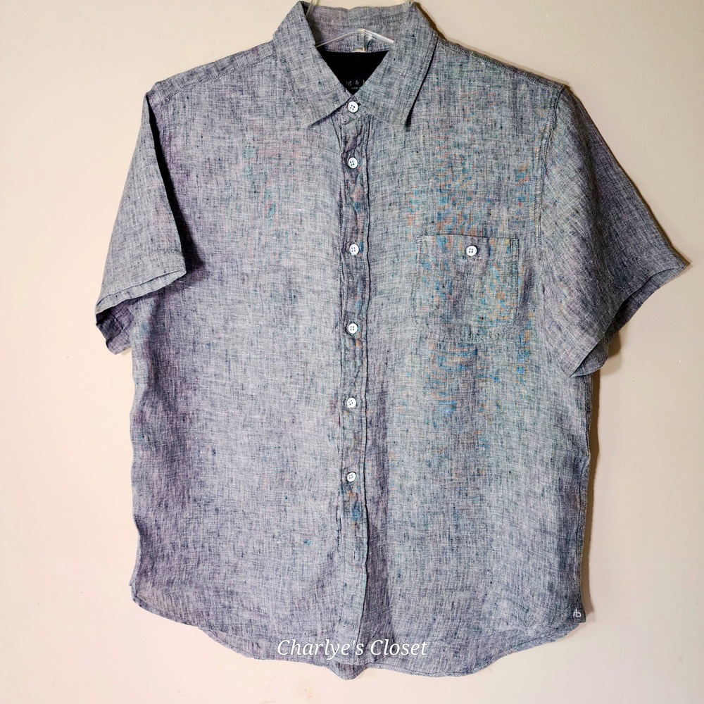 Rag & Bone Gray Button Down Short Sleeve Linen Blend Shirt Sz. S Minimalist
